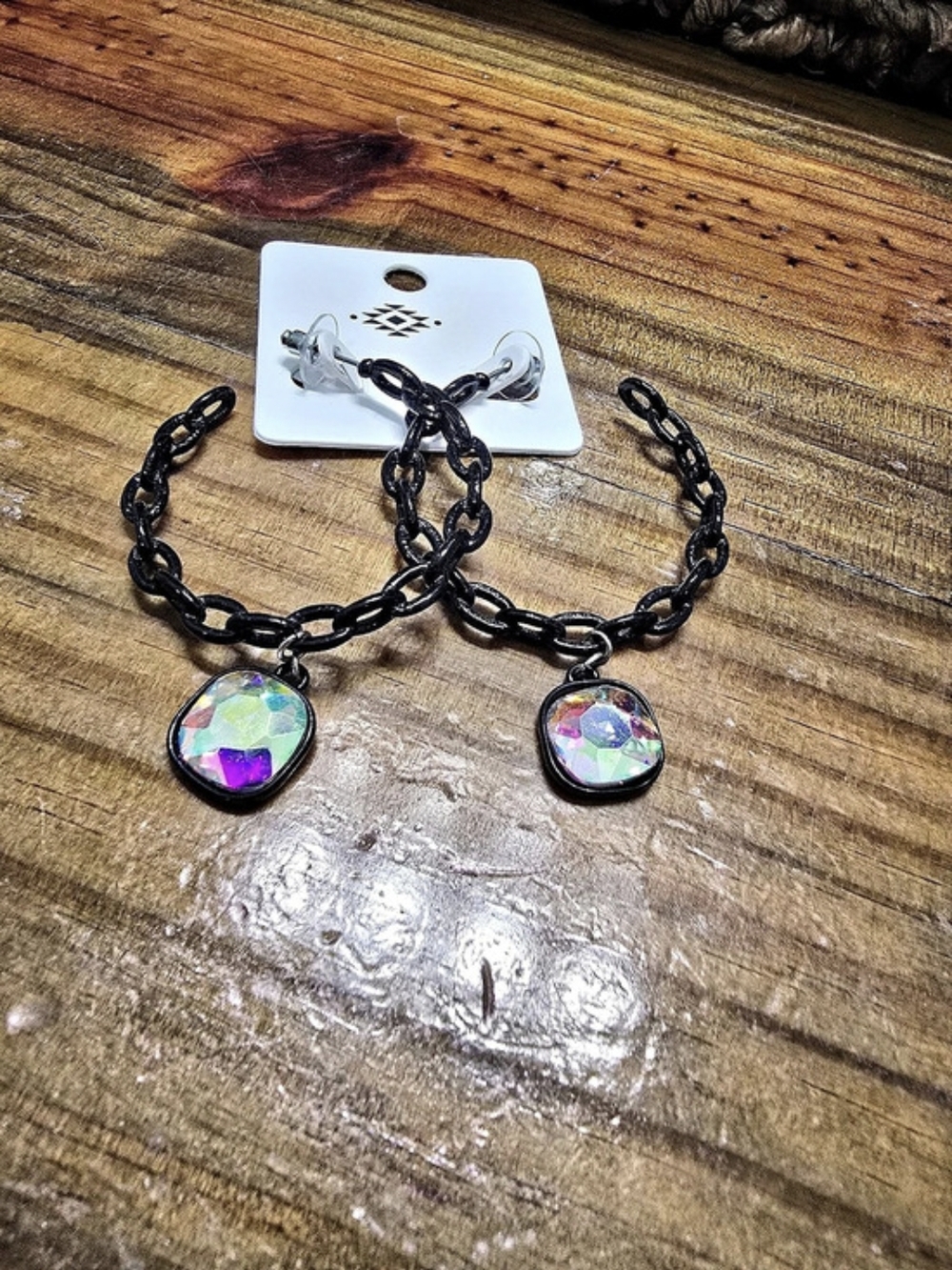 Black Chain Multicolor Stone Earrings